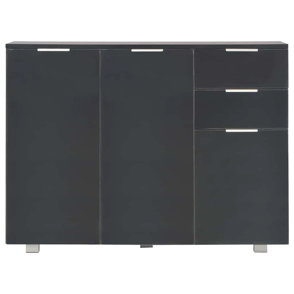 Sideboard High Gloss Black 107x35x80.5cm Storage Cabinet Engineered Wood 2 Drawers 3 Doors