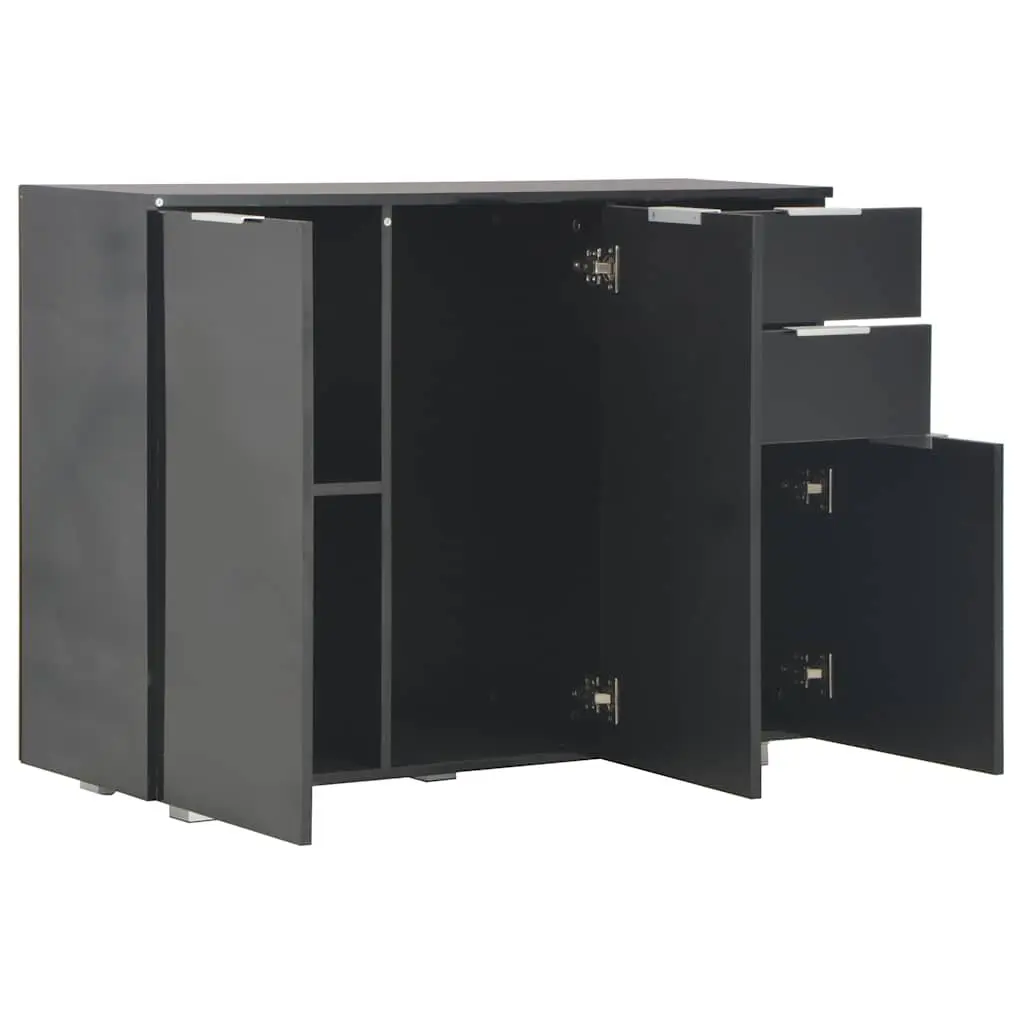 Sideboard High Gloss Black 107x35x80.5cm Storage Cabinet Engineered Wood 2 Drawers 3 Doors