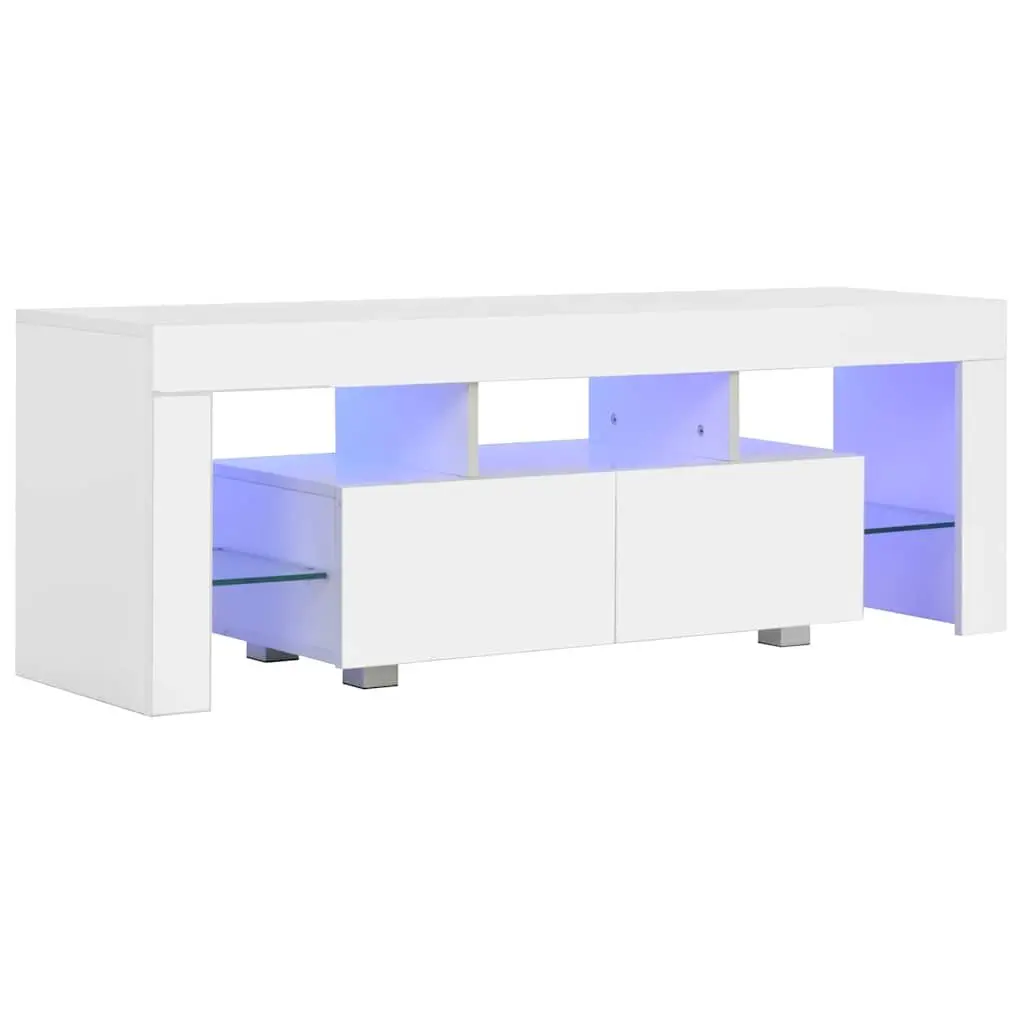 TV Cabinet Unit High Gloss White LED Lights Modern 130 x 35 x 45 cm