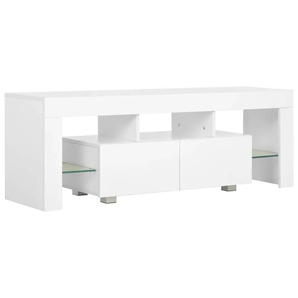 TV Cabinet Unit High Gloss White LED Lights Modern 130 x 35 x 45 cm