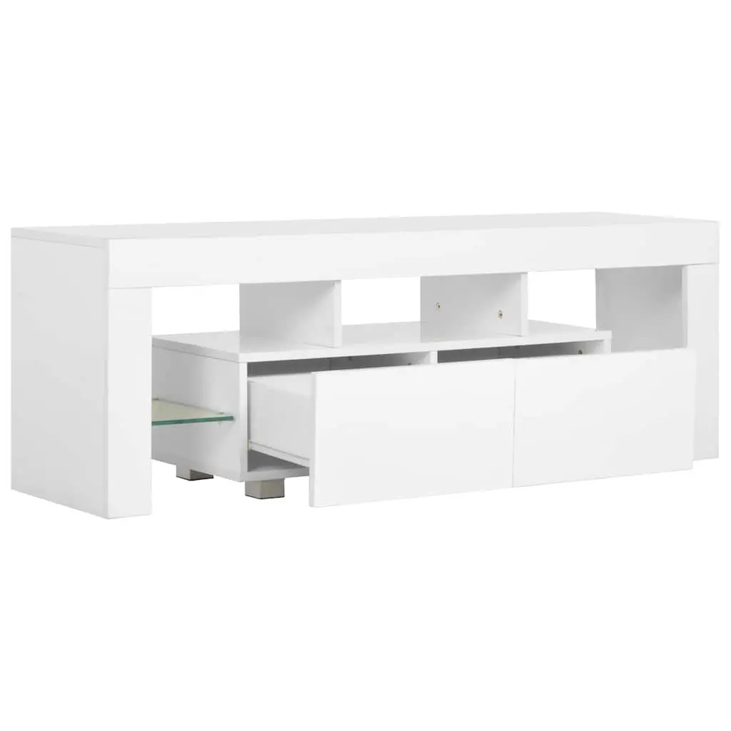 TV Cabinet Unit High Gloss White LED Lights Modern 130 x 35 x 45 cm