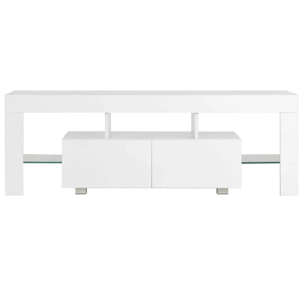 TV Cabinet Unit High Gloss White LED Lights Modern 130 x 35 x 45 cm