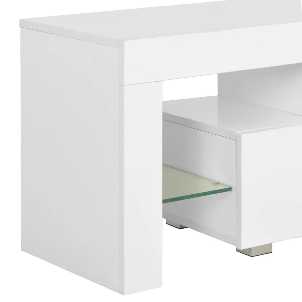 TV Cabinet Unit High Gloss White LED Lights Modern 130 x 35 x 45 cm