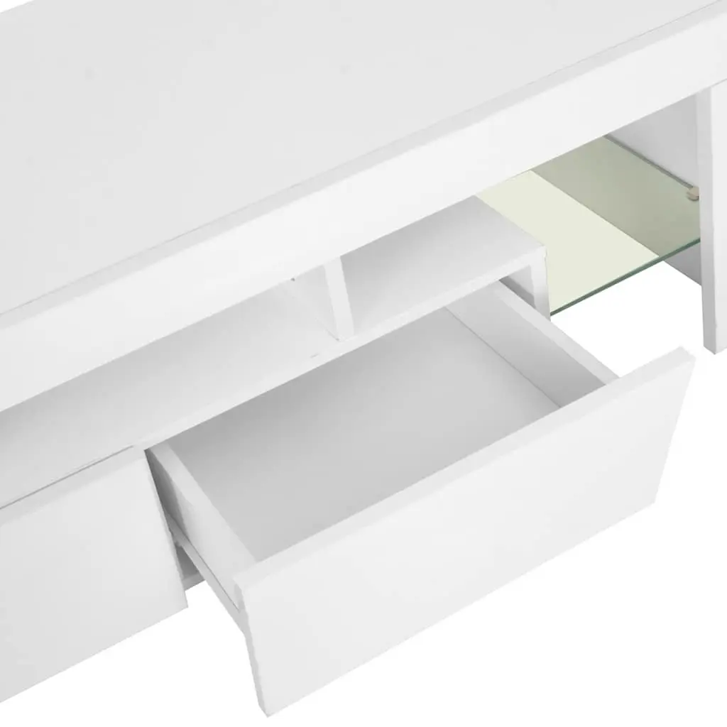 TV Cabinet Unit High Gloss White LED Lights Modern 130 x 35 x 45 cm