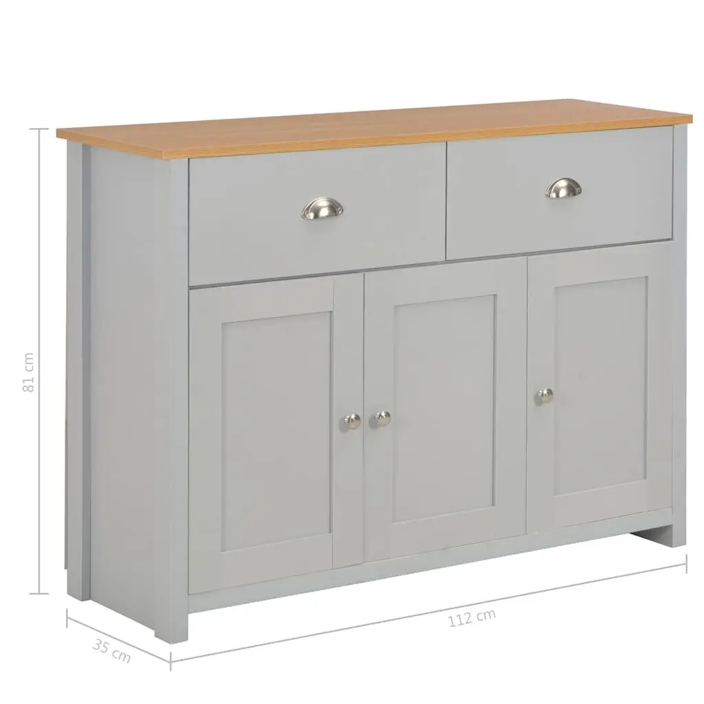 Sideboard Grey Storage Cabinet 2 Drawers 3 Doors 112x35x81cm