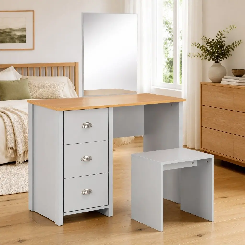 Dressing Table with Mirror and Stool Modern Grey Engineered Wood 104 x 45 x 131 cm