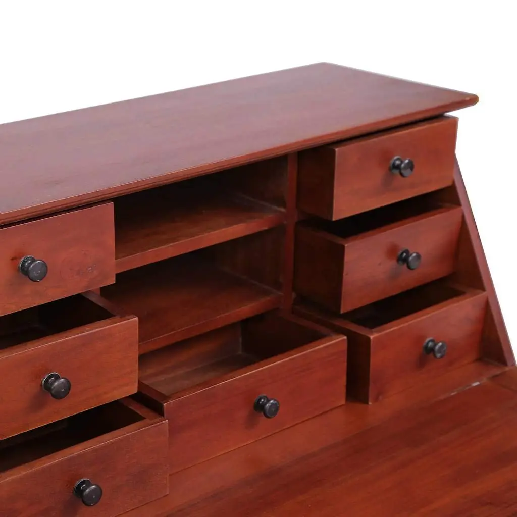 Secretary Desk Vintage Style Brown Wooden Writing Desk Flip Top Compartments Storage Drawers
