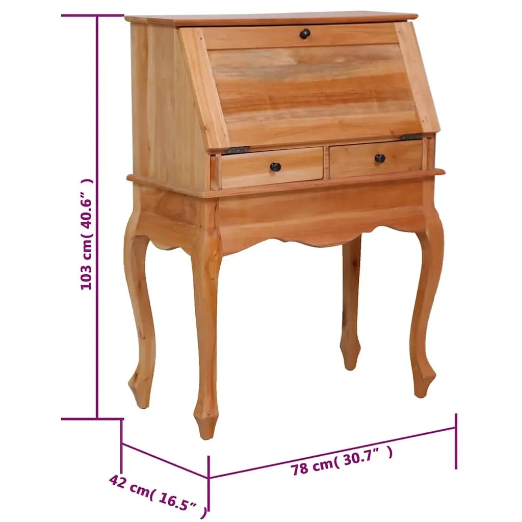 Secretary Desk Solid Wood Flip Writing Board Brown