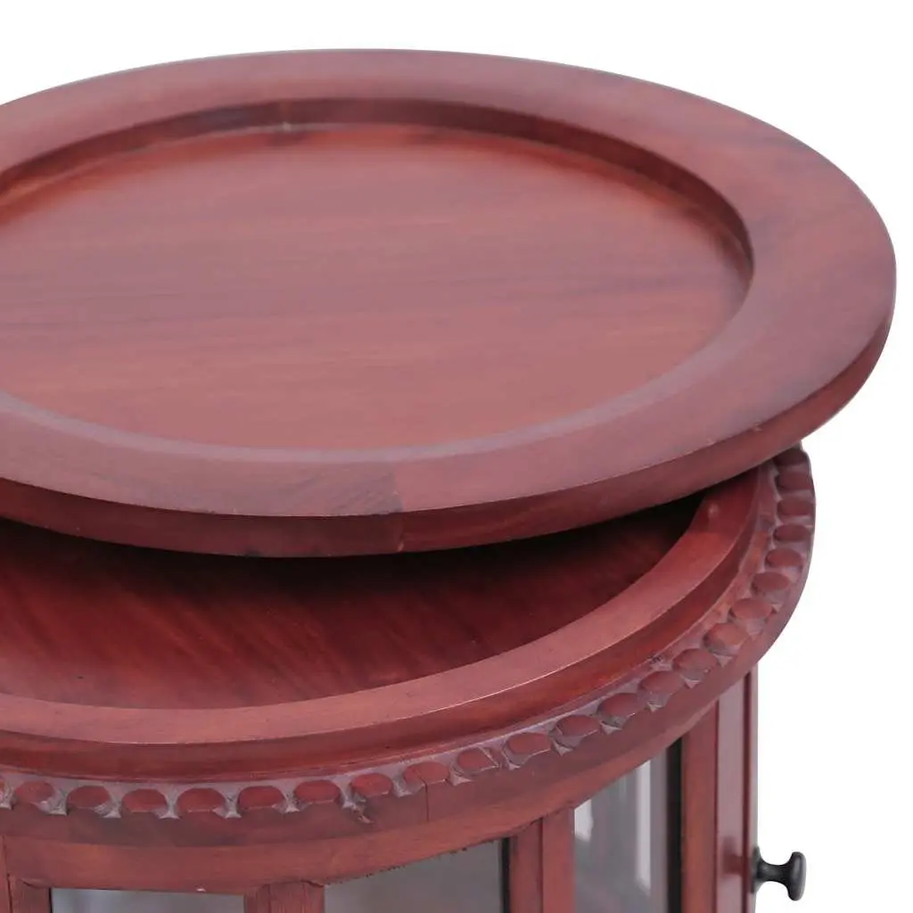 Wooden Vitrine Cabinet Brown Glass Display Storage Side Table 50 x 50 x 76 cm