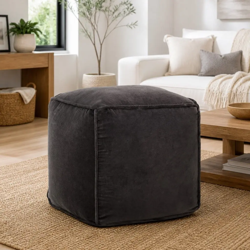 Anthracite Velvet Pouffe