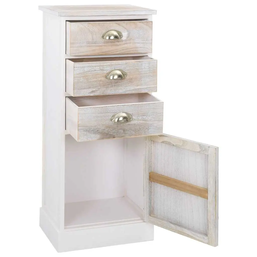 White Wooden Side Cabinet 3 Drawer 1 Door Storage Furniture 38 x 28 x 86 cm