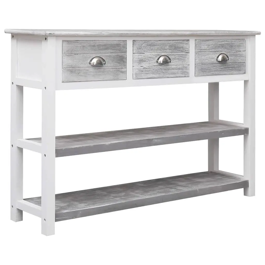 Wooden Sideboard Grey Storage Cabinet 3 Drawers 2 Shelves 115 cm Width 76 cm Height