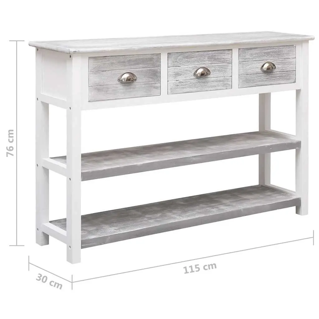 Wooden Sideboard Grey Storage Cabinet 3 Drawers 2 Shelves 115 cm Width 76 cm Height