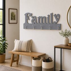 Wall Mounted Coat Rack Grey Family Cutout Design 5 Hooks Home Entryway Organizer
