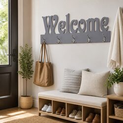 Grey Wall Coat Rack with 5 Hooks for Easy Organization