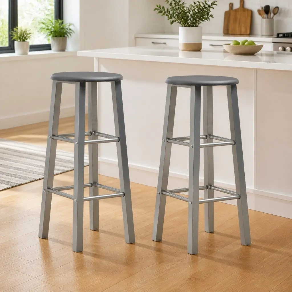 Bar Stools Anthracite Contemporary Seating with Footrests Set of 2