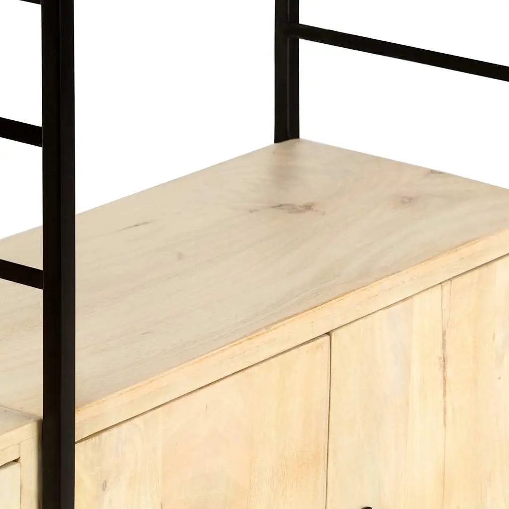 Solid Mango Wood 4 Tier Bookcase Brown Industrial Style Shelving Unit 80x30x180cm