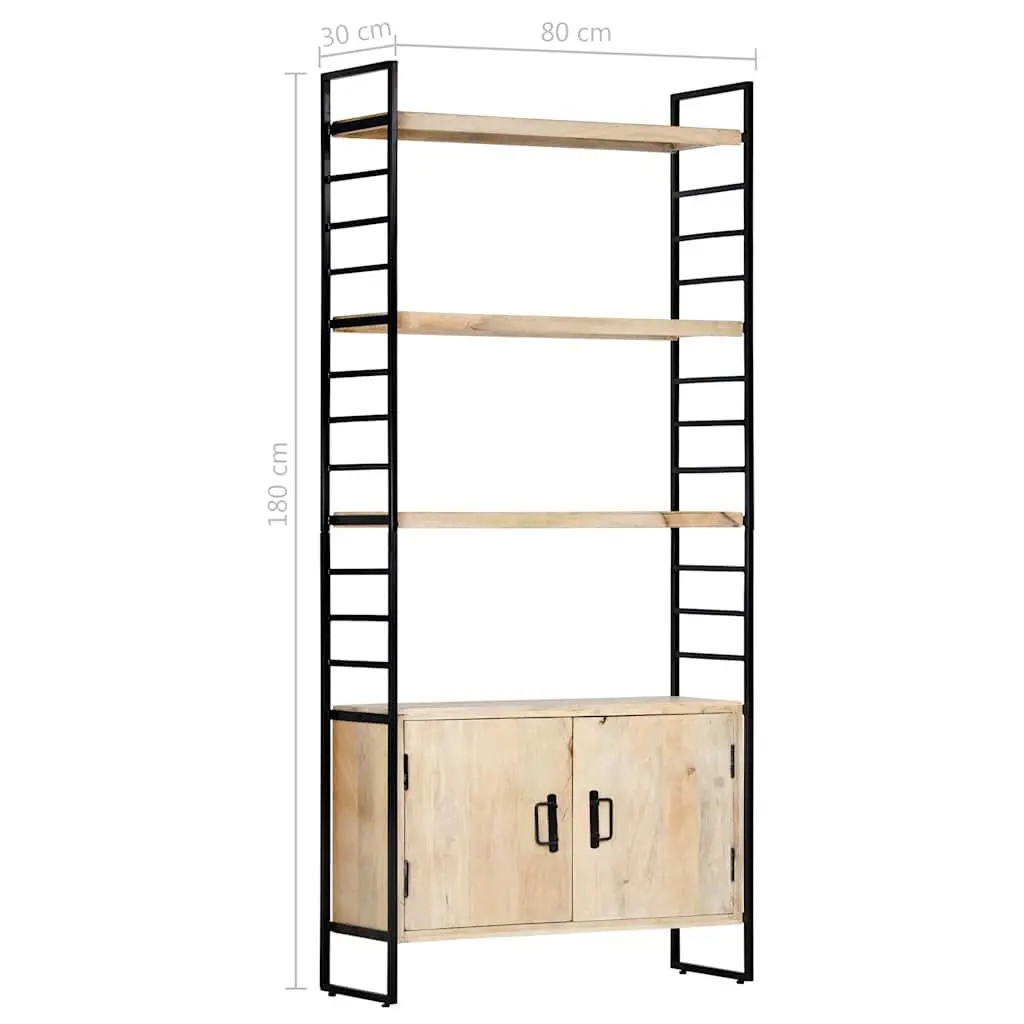 Solid Mango Wood 4 Tier Bookcase Brown Industrial Style Shelving Unit 80x30x180cm