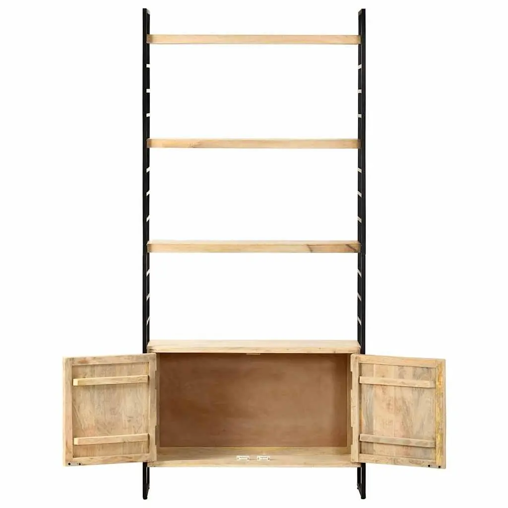Solid Mango Wood 4 Tier Bookcase Brown Industrial Style Shelving Unit 80x30x180cm