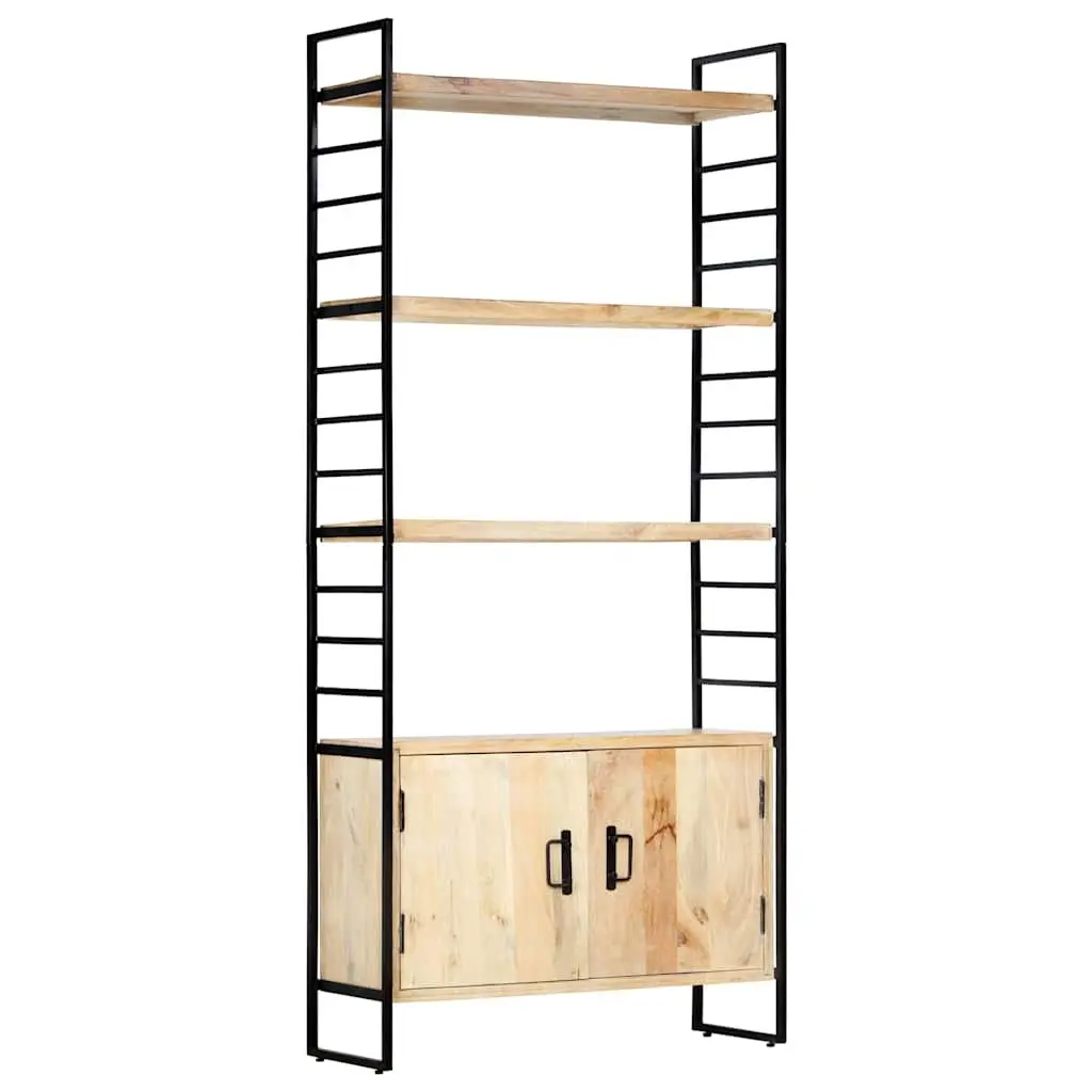 Solid Mango Wood 4 Tier Bookcase Brown Industrial Style Shelving Unit 80x30x180cm
