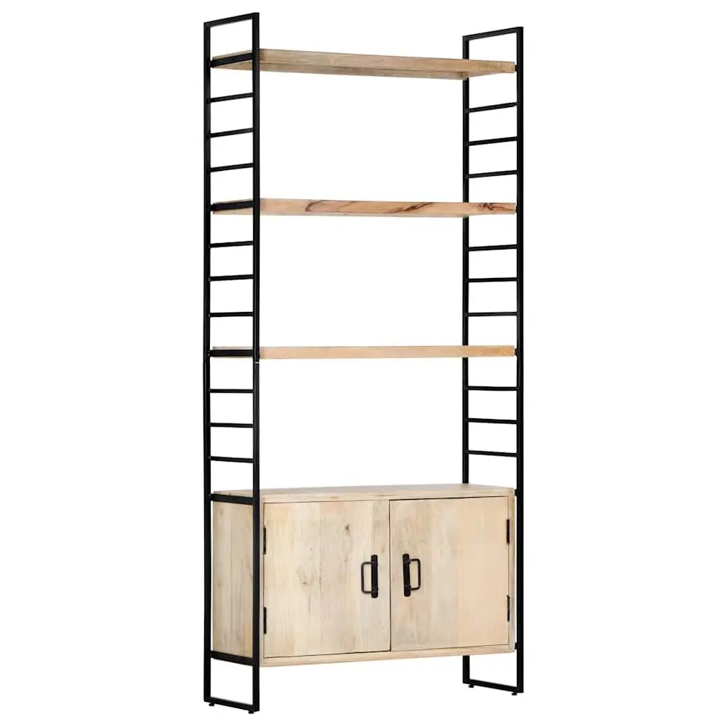Solid Mango Wood 4 Tier Bookcase Brown Industrial Style Shelving Unit 80x30x180cm