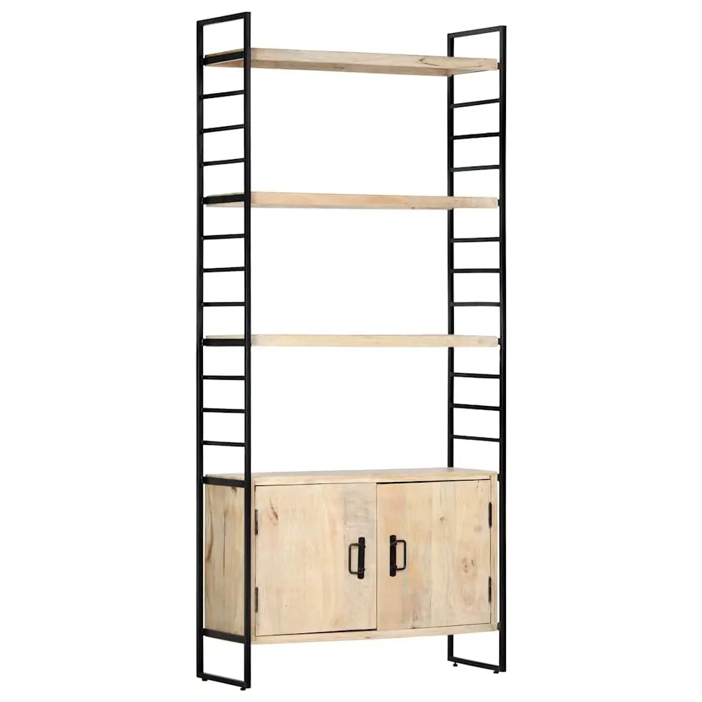 Solid Mango Wood 4 Tier Bookcase Brown Industrial Style Shelving Unit 80x30x180cm