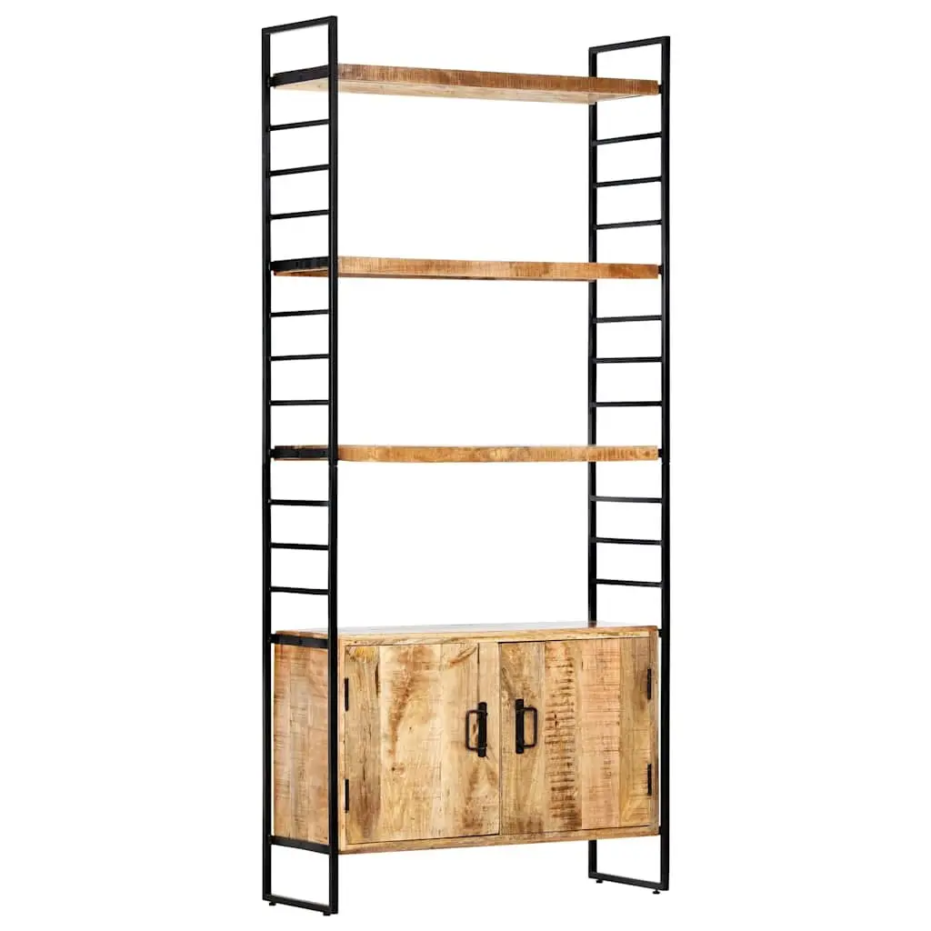 4-Tier Bookcase 80x30x180cm Rough Mango Wood Industrial Shelving Storage Display