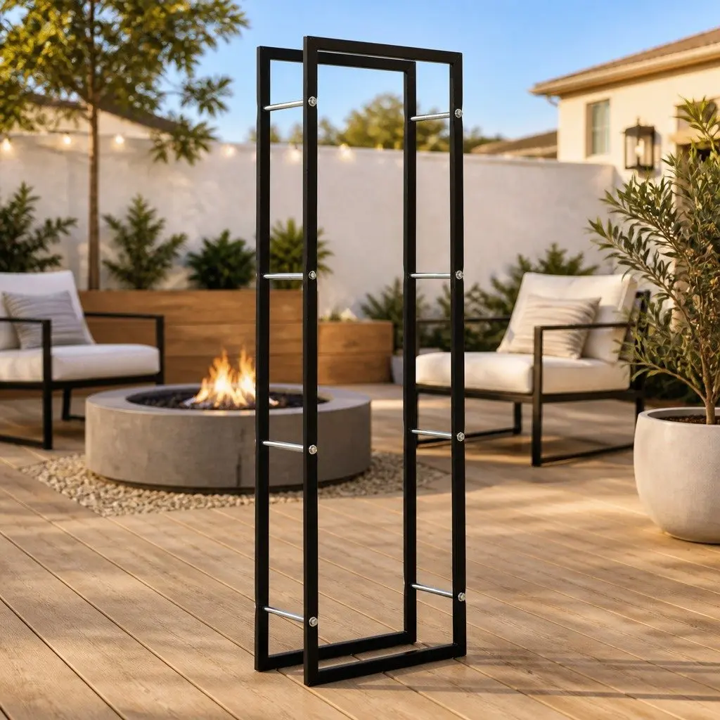 Firewood Rack Heavy Duty Steel Log Holder Black Rectangular Storage 50 x 20 x 150 cm