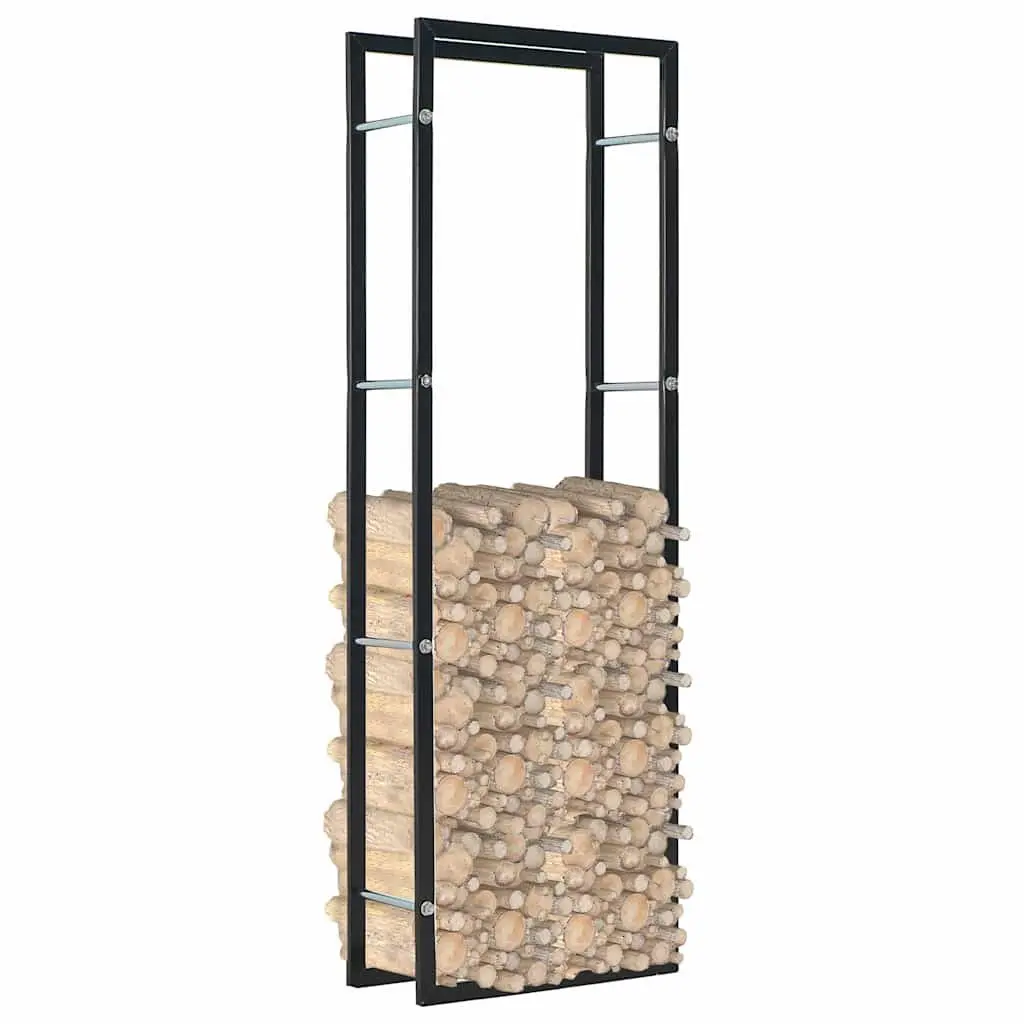 Firewood Rack Heavy Duty Steel Log Holder Black Rectangular Storage 50 x 20 x 150 cm