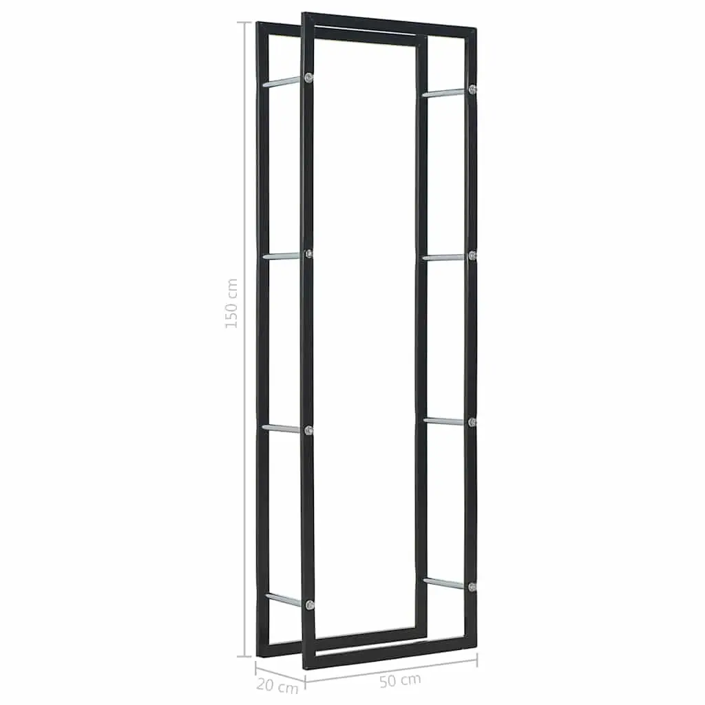 Firewood Rack Heavy Duty Steel Log Holder Black Rectangular Storage 50 x 20 x 150 cm
