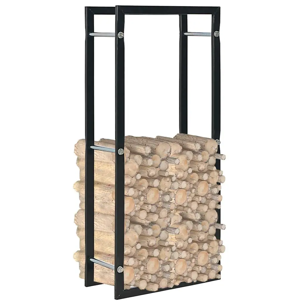 Firewood Rack Heavy-Duty Steel Black Log Storage Holder 44 x 20 x 100 cm