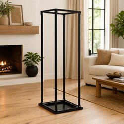 Firewood Rack with Base Black Rectangular Log Storage Stand Steel Holder