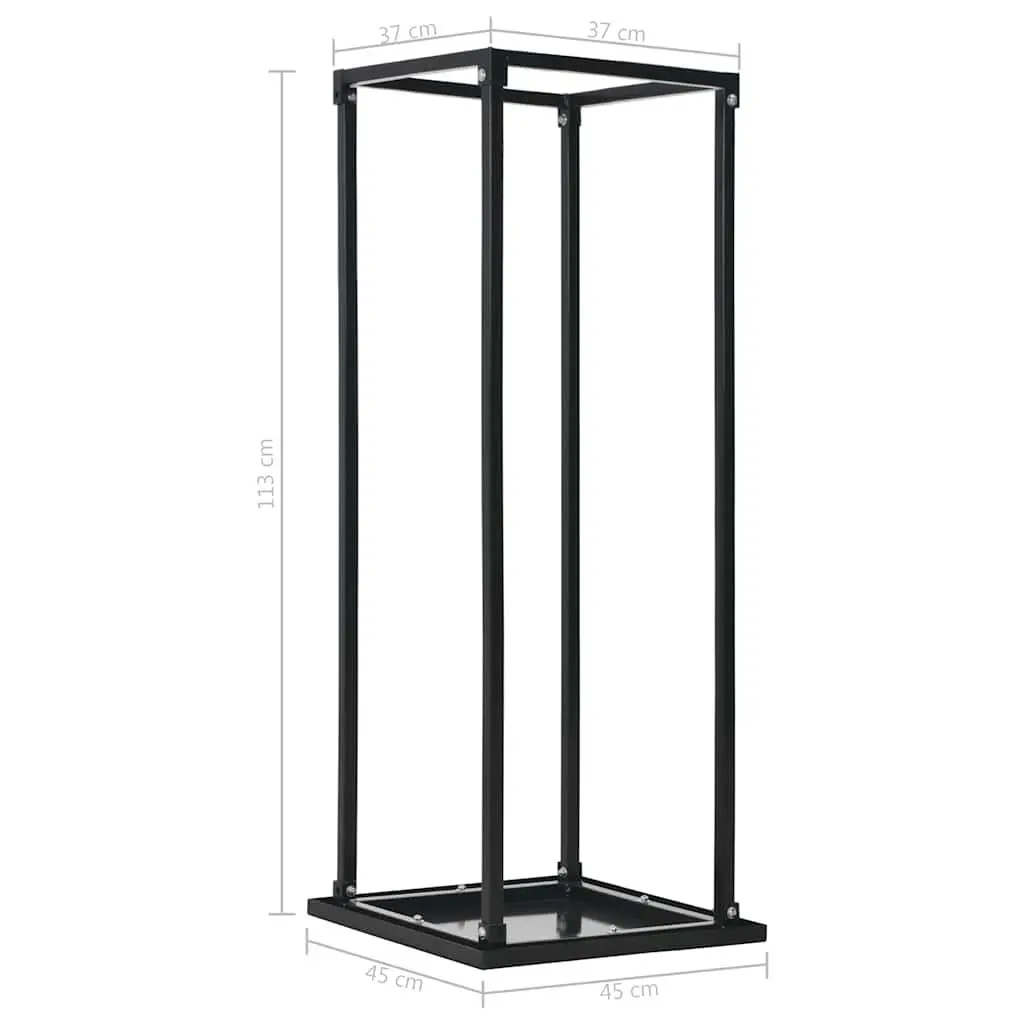 Firewood Rack with Base Black Rectangular Log Storage Stand Steel Holder