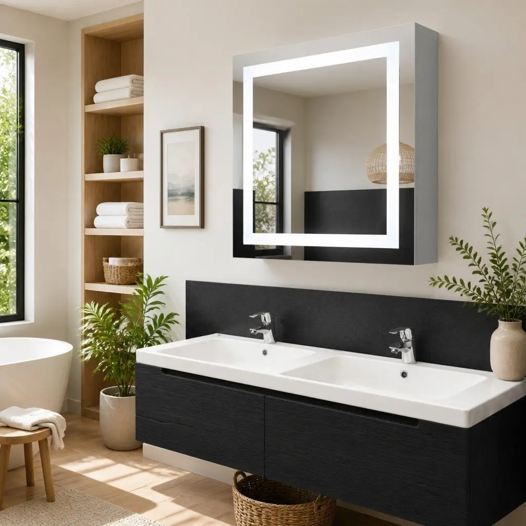 LED Bathroom Mirror Cabinet Wall Mount 50x13x70cm White