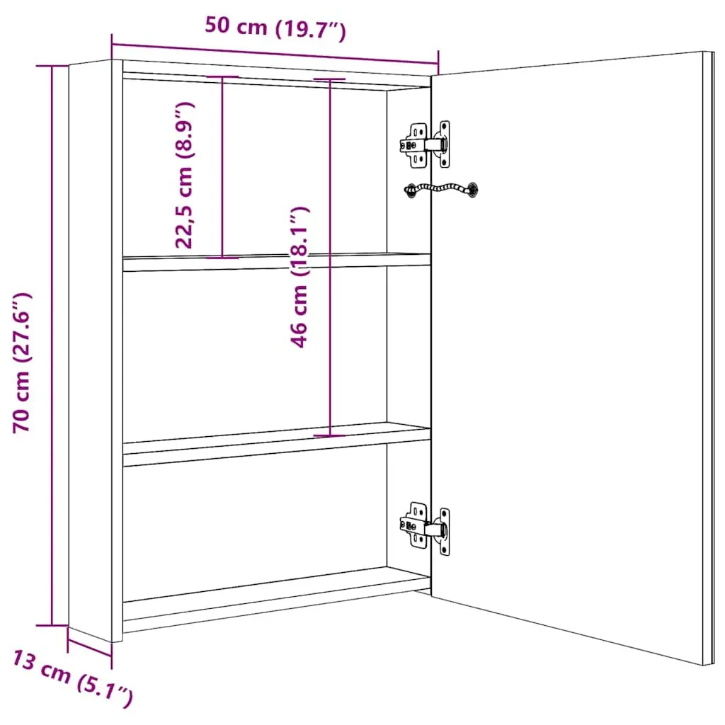 LED Bathroom Mirror Cabinet Wall Mount 50x13x70cm White
