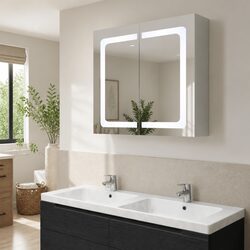 LED Bathroom Vanity Mirror Cabinet Wall Mounted Storage White 80x12.2x68cm