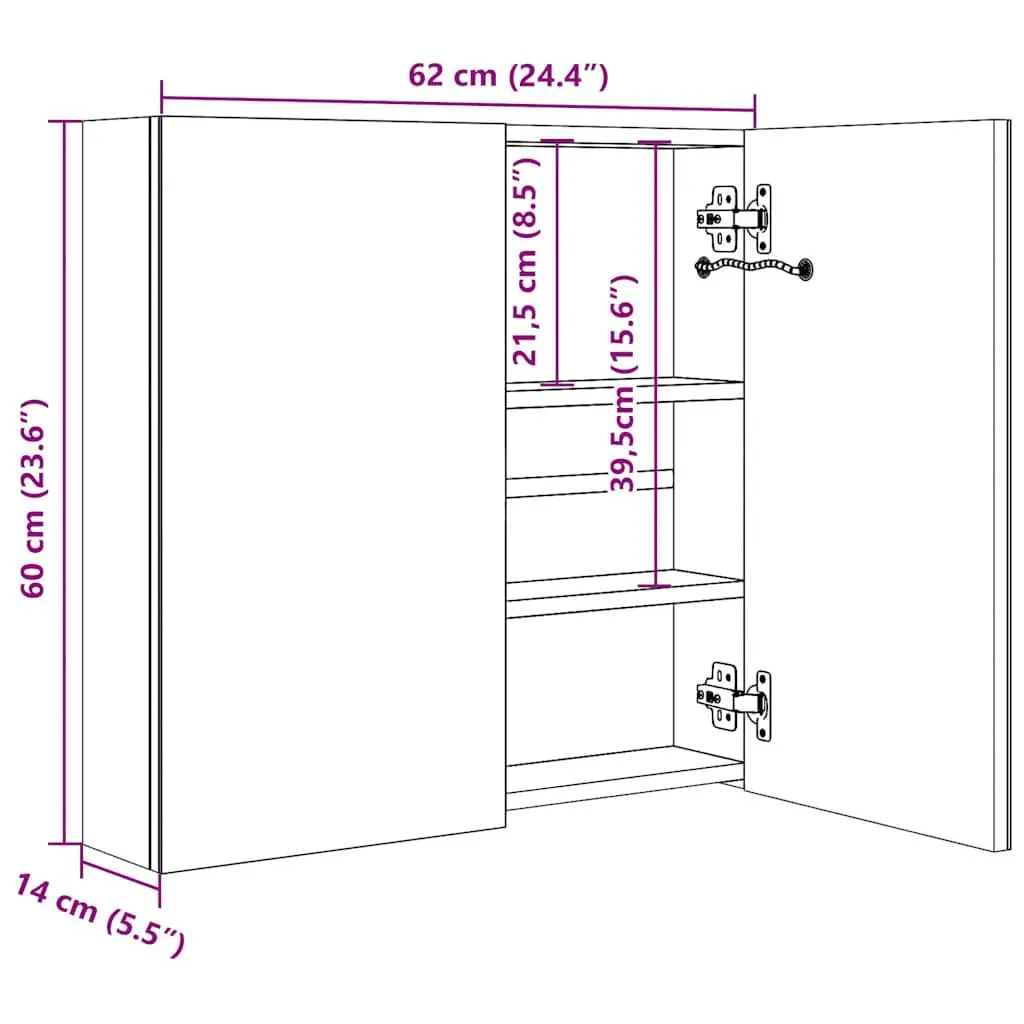 LED Bathroom Mirror Cabinet Wall Mounted 60x14x62cm White