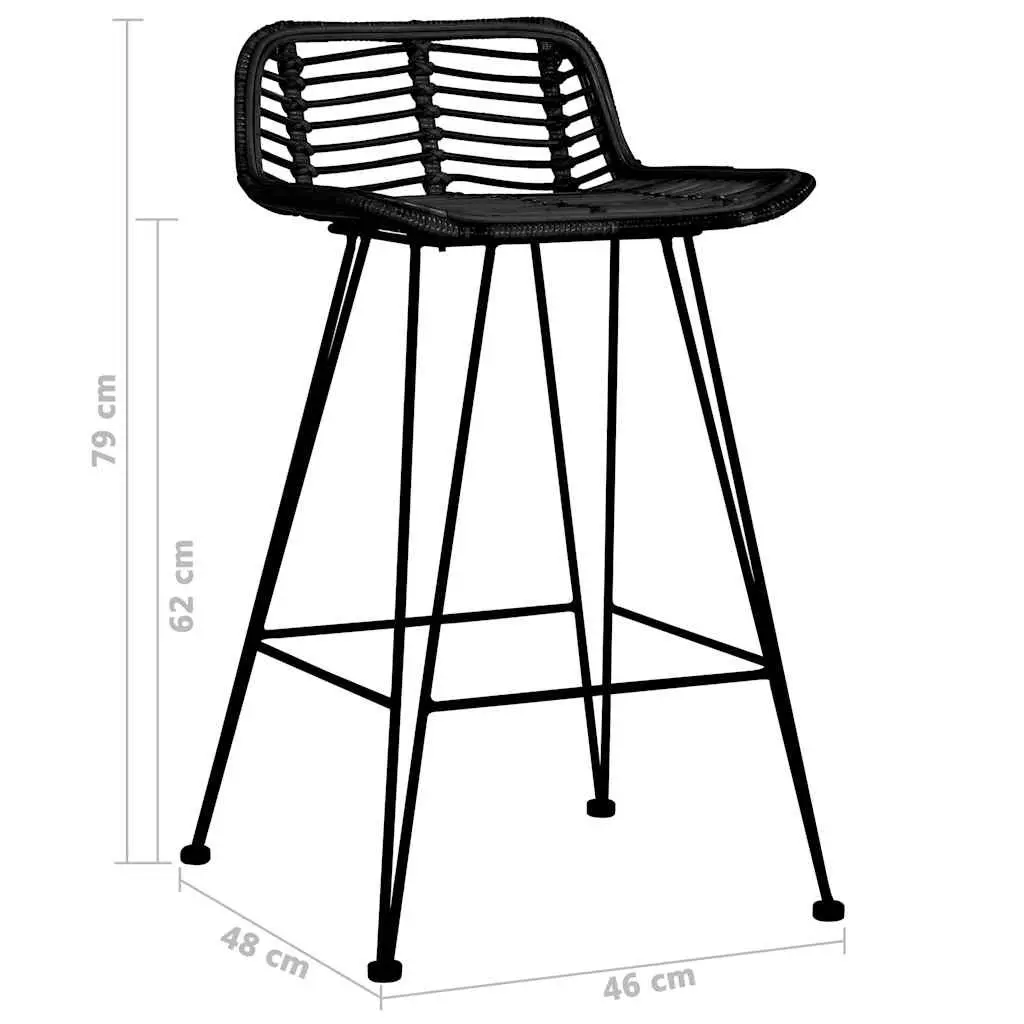 Bar Stools Rattan Seating Black 2 Piece Set