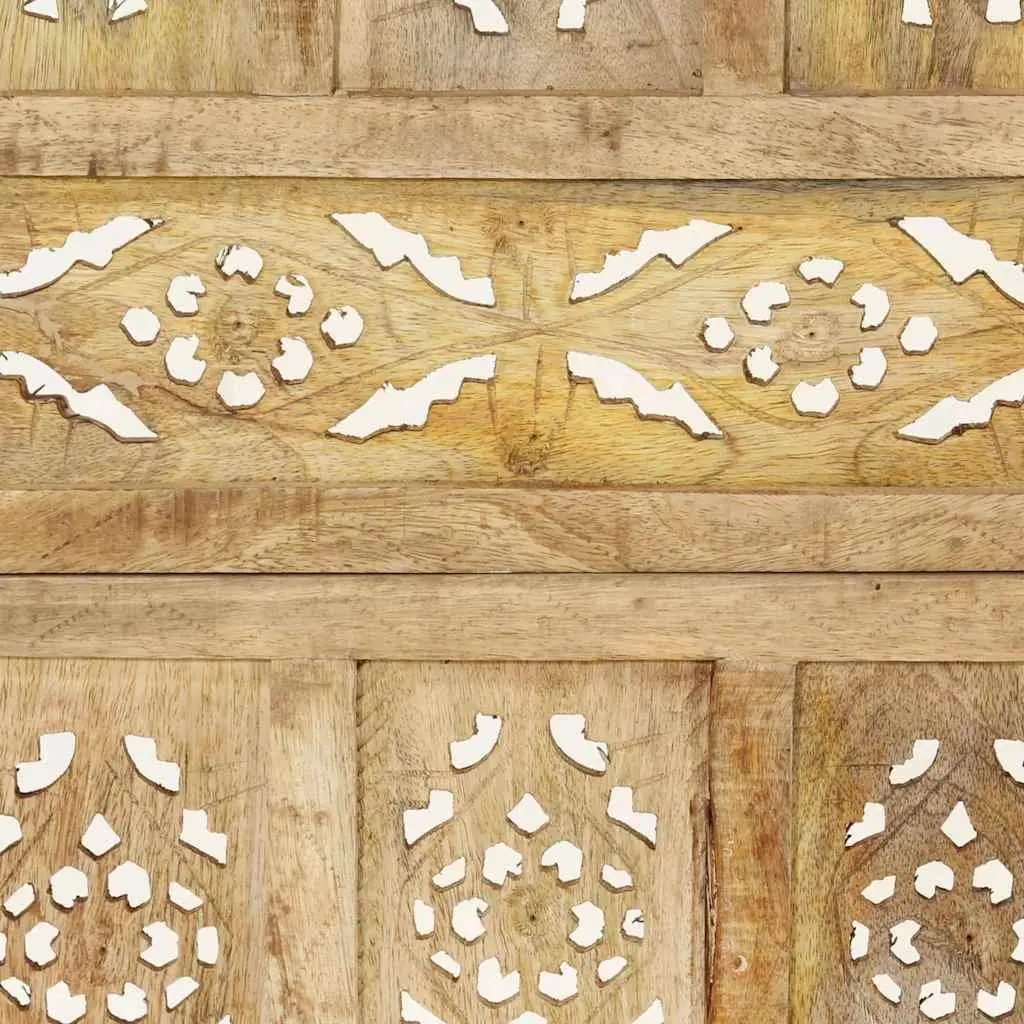 Room Divider 4-Panel Hand Carved Wooden Folding Screen Privacy Partition