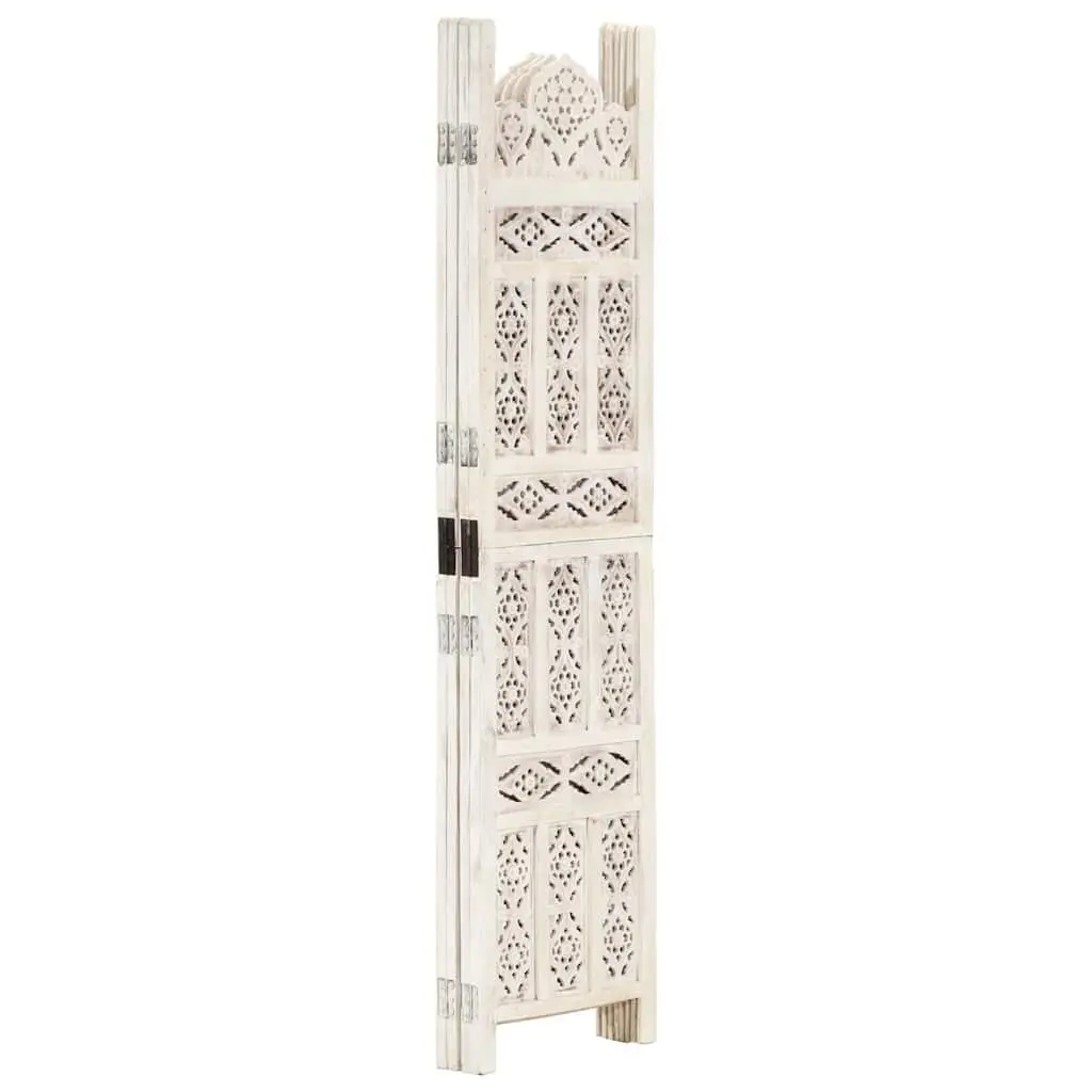 4-Panel Room Divider Hand Carved Wooden Privacy Screen Folding 160 x 165 cm
