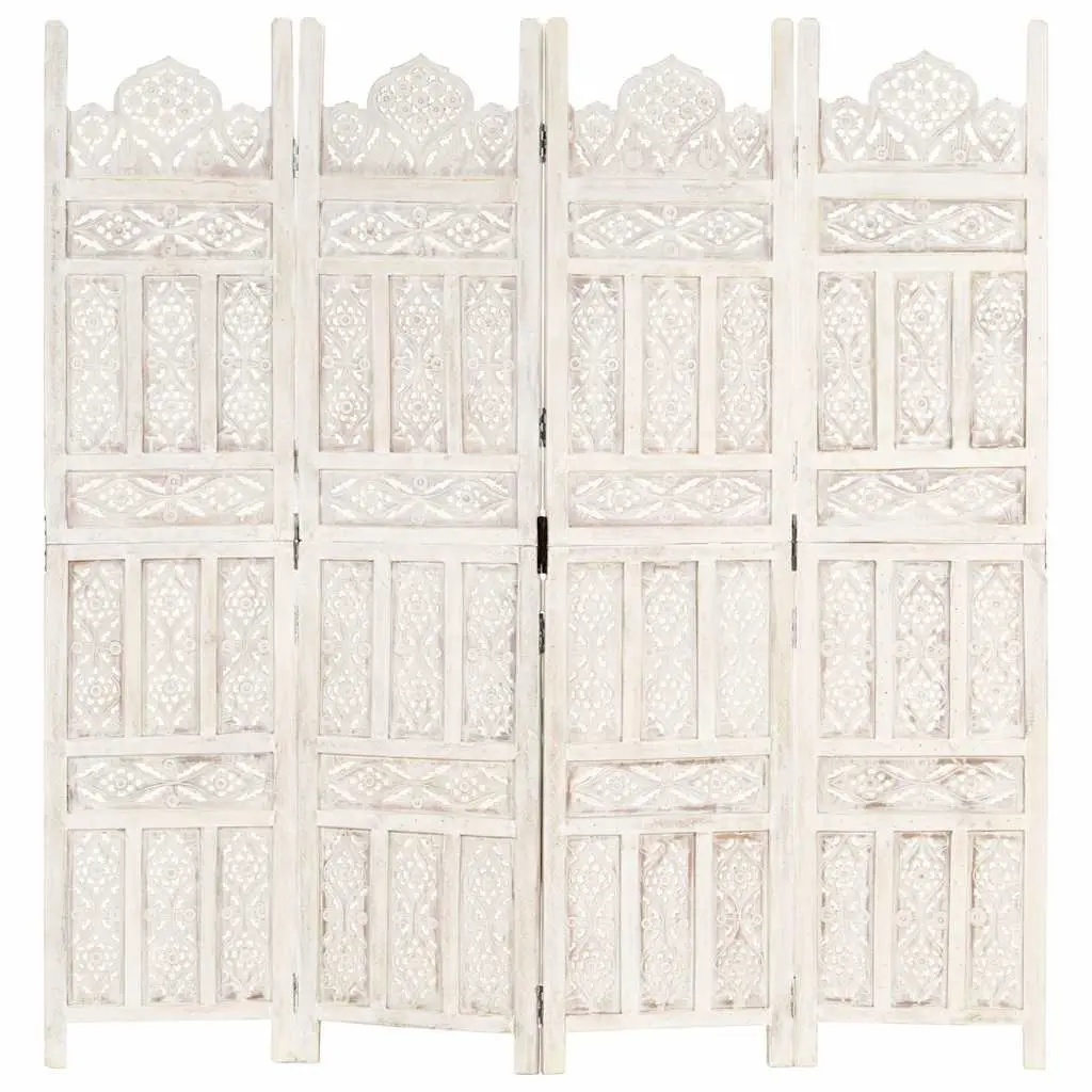 4-Panel Room Divider Hand Carved Wooden Privacy Screen Folding 160 x 165 cm