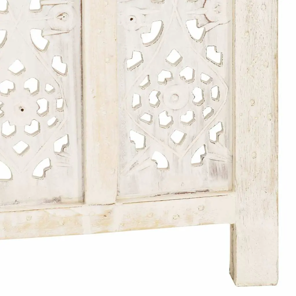 4-Panel Room Divider Hand Carved Wooden Privacy Screen Folding 160 x 165 cm