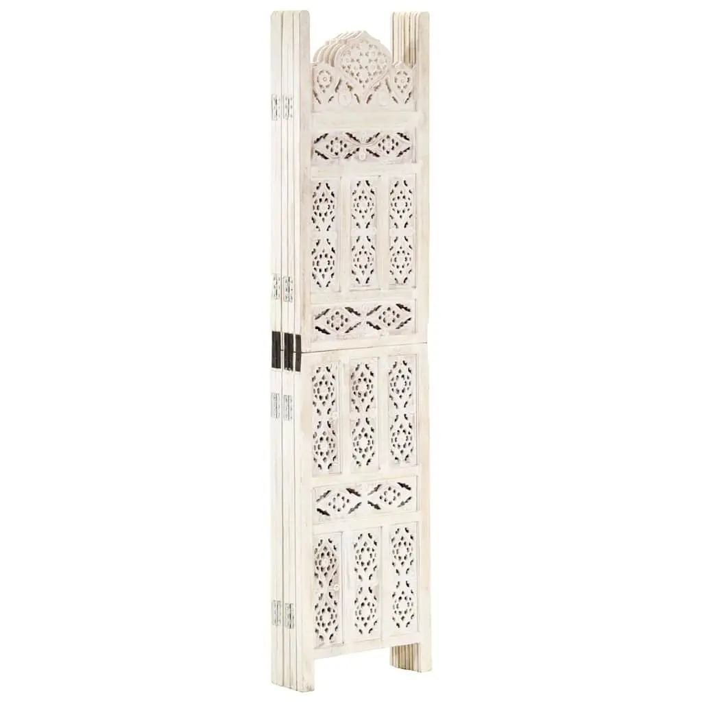 Hand Carved 5-Panel Room Divider Screen White Folding Privacy Partition
