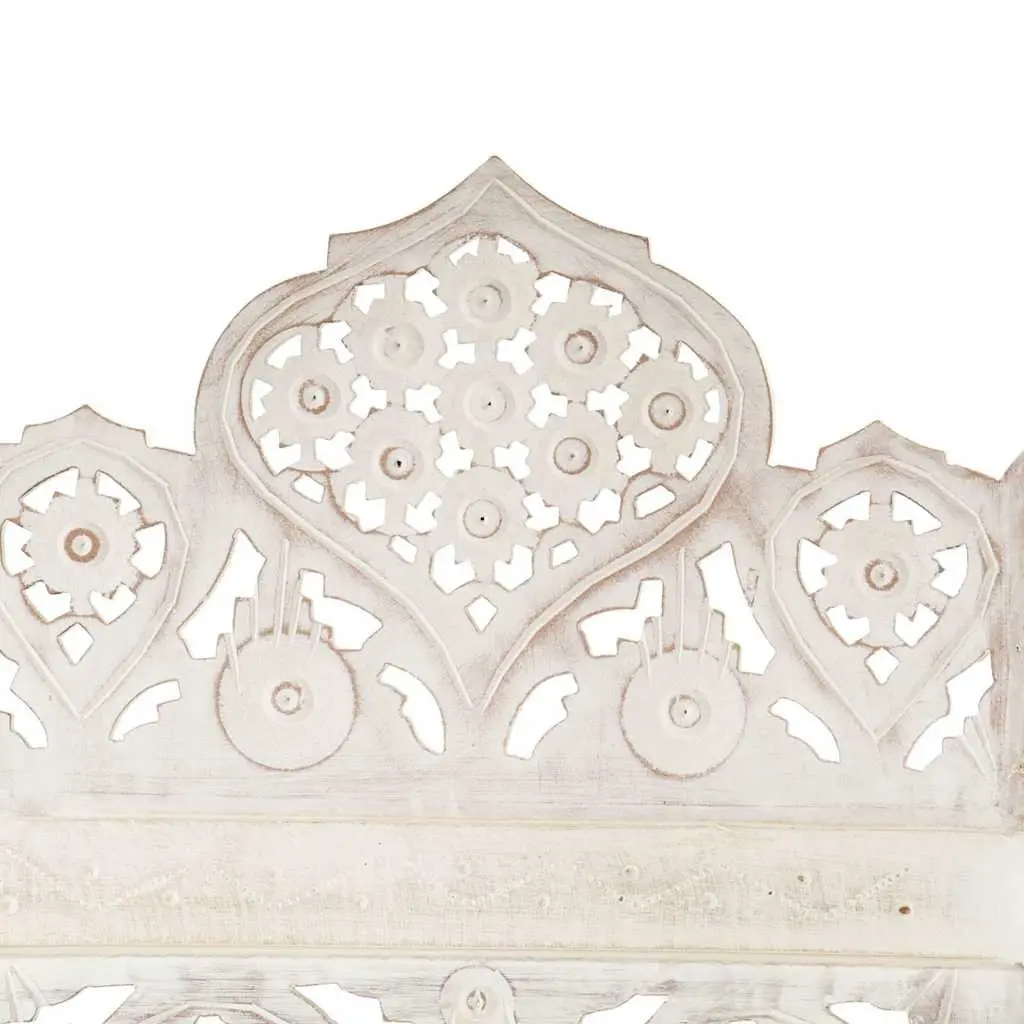 Hand Carved 5-Panel Room Divider Screen White Folding Privacy Partition
