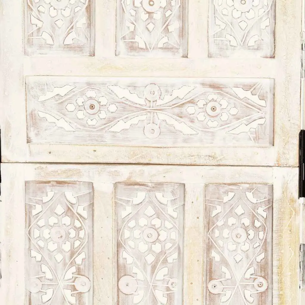 Hand Carved 5-Panel Room Divider Screen White Folding Privacy Partition