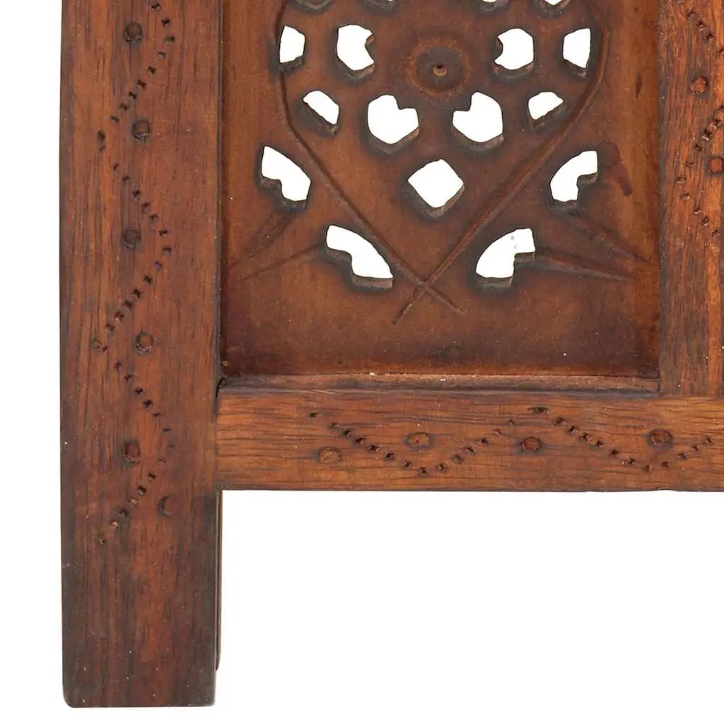 Hand Carved 4-Panel Room Divider Screen Folding Privacy Partition Brown