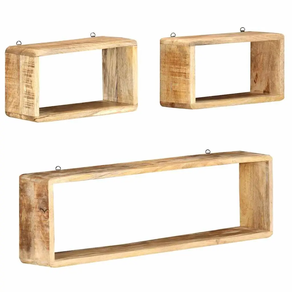Wall Cube Shelf Set 3 Pieces Solid Mango Wood Brown Storage Display Floating