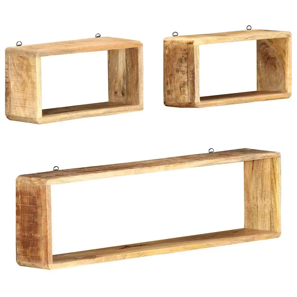 Wall Cube Shelf Set 3 Pieces Solid Mango Wood Brown Storage Display Floating