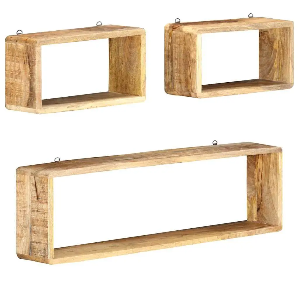 Wall Cube Shelf Set 3 Pieces Solid Mango Wood Brown Storage Display Floating