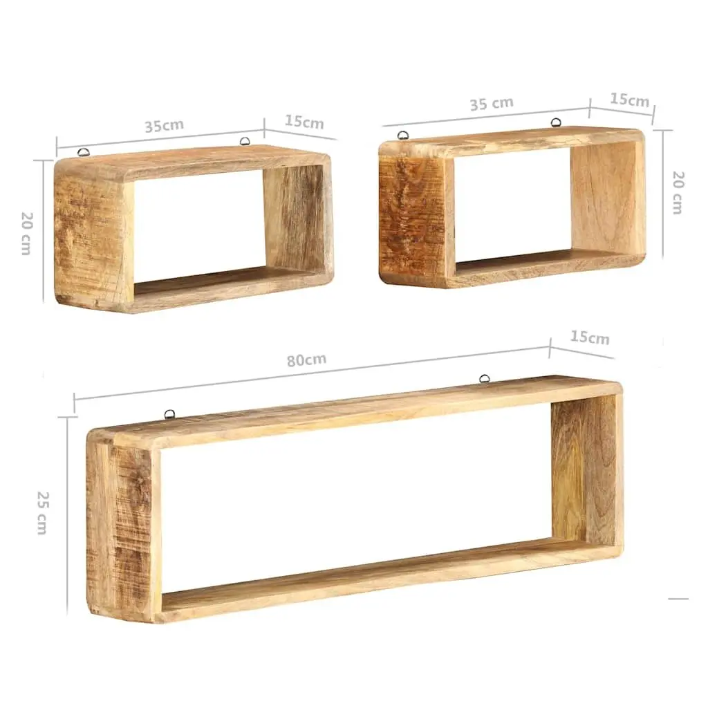 Wall Cube Shelf Set 3 Pieces Solid Mango Wood Brown Storage Display Floating